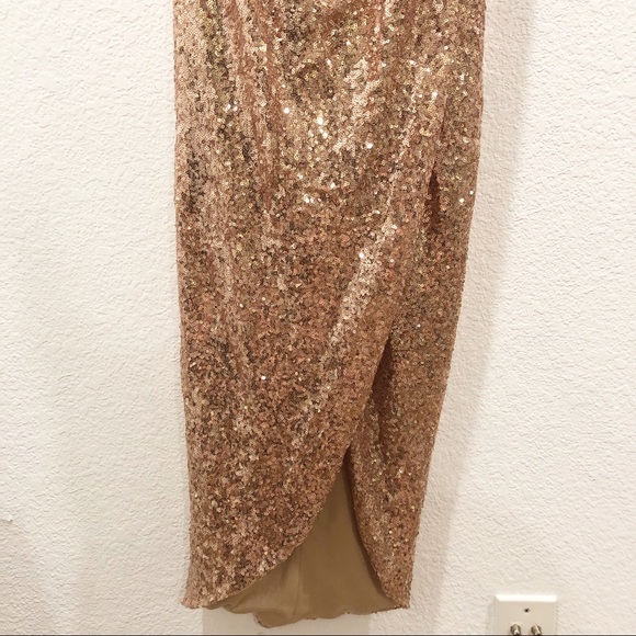 NWOT LA FEMME ROSE GOLD SEQUIN DRESS - Picture 3 of 16